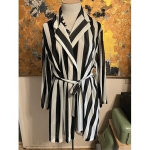 Vintage Natori Vintage Black & White Striped Short Sheer Summer Robe M